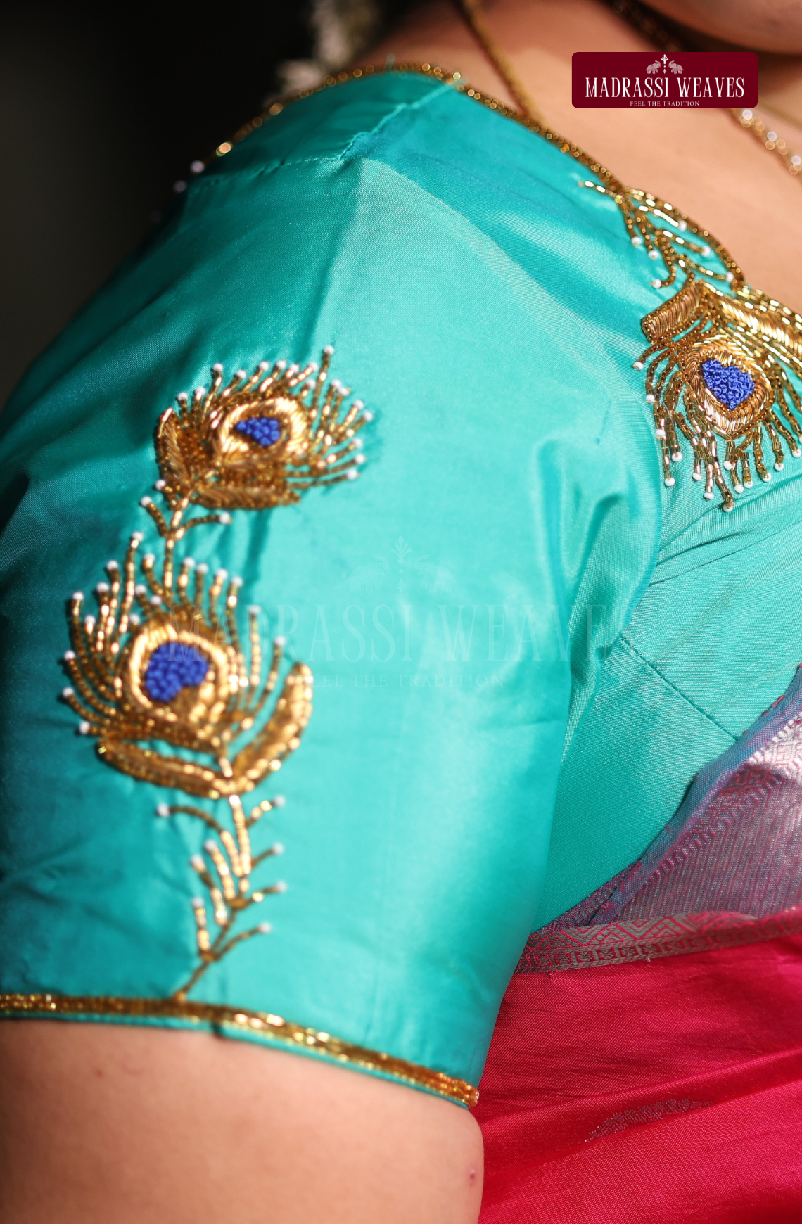 Premium Zardosi & Thread Aari Work Blouse(HANDCRAFTED)-(DESPATCH TIME 15 DAYS)- Rama Blue