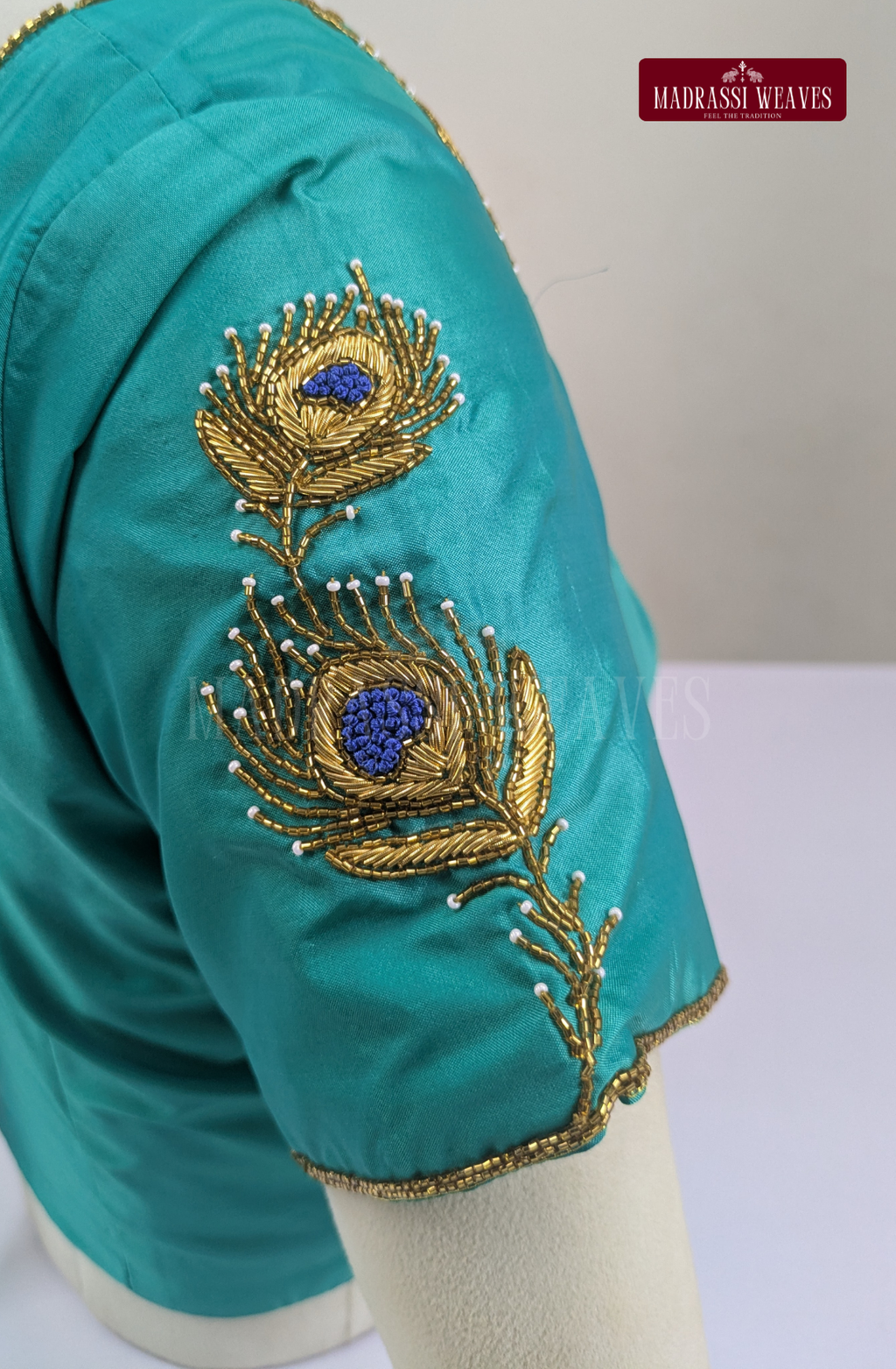 Premium Zardosi & Thread Aari Work Blouse(HANDCRAFTED)-(DESPATCH TIME 15 DAYS)- Rama Blue