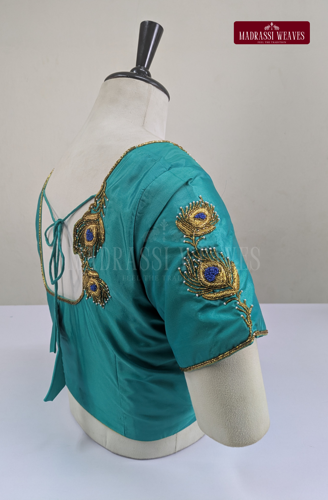 Premium Zardosi & Thread Aari Work Blouse(HANDCRAFTED)-(DESPATCH TIME 15 DAYS)- Rama Blue