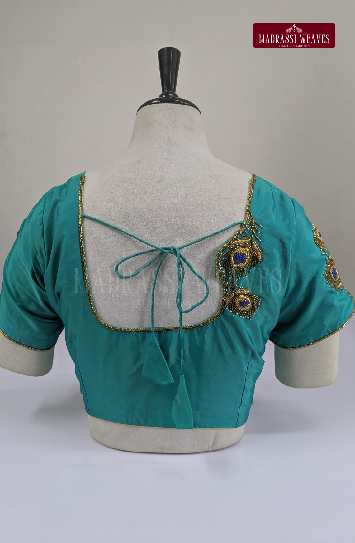 Premium Zardosi & Thread Aari Work Blouse(HANDCRAFTED)-(DESPATCH TIME 15 DAYS)- Rama Blue