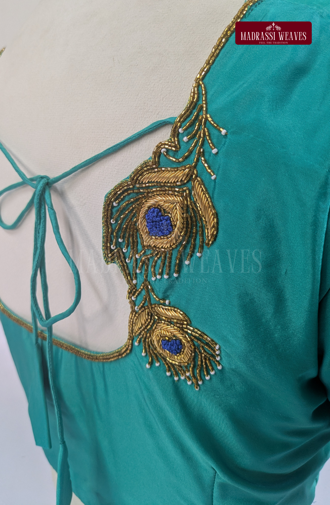 Premium Zardosi & Thread Aari Work Blouse(HANDCRAFTED)-(DESPATCH TIME 15 DAYS)- Rama Blue