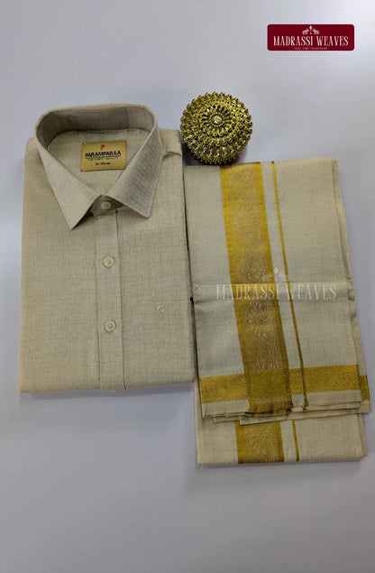 Wedding Zari Brocade  Shirt and Dhoti Set - 5