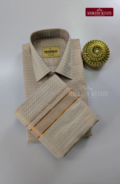 Wedding Zari Brocade  Shirt and Dhoti Set - 2
