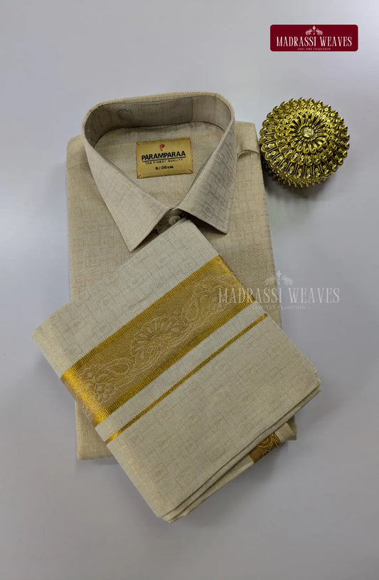 Wedding Zari Brocade  Shirt and Dhoti Set - 6