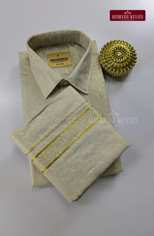 Wedding Zari Brocade  Shirt and Dhoti Set - 9