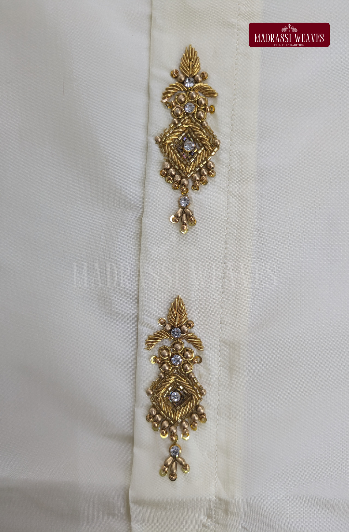 Luxury Aari Work Wedding Silk Dhoti Set (HandCrafted) -(DESPATCH TIME 15 DAYS) - Off White