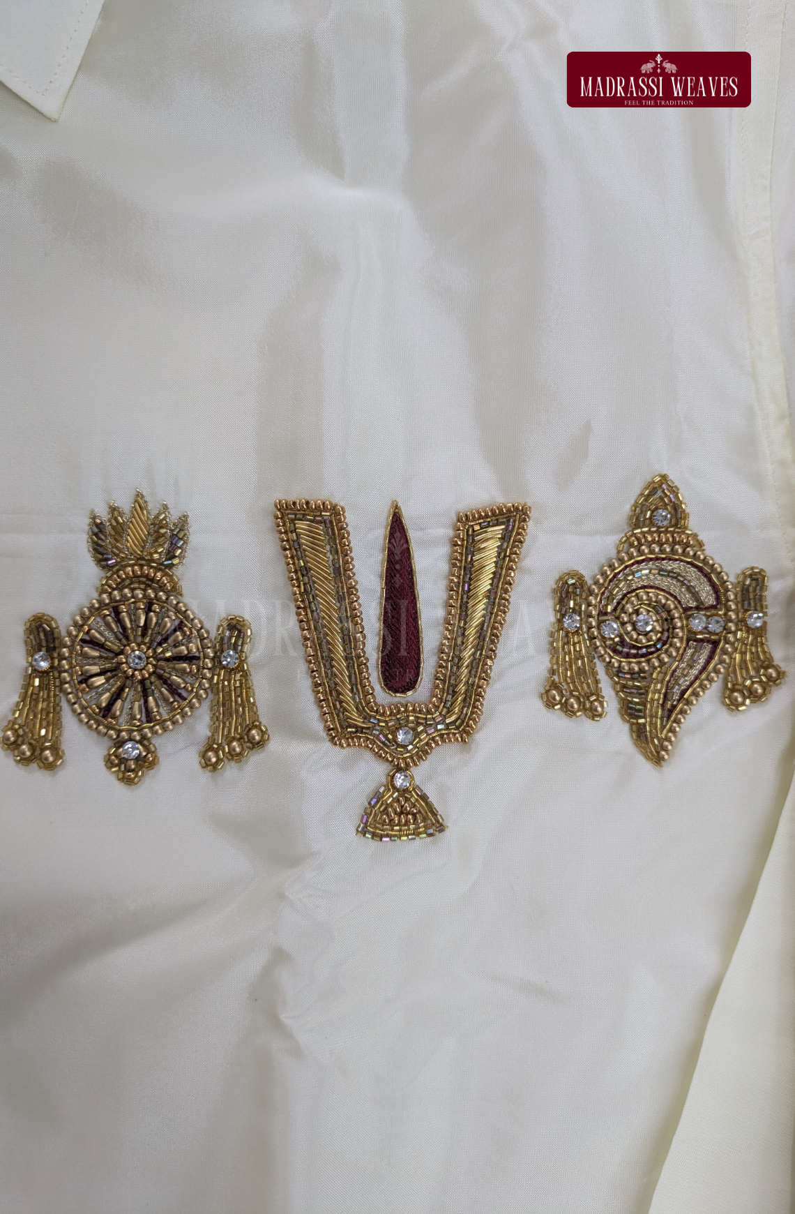 Luxury Aari Work Wedding Silk Dhoti Set (HandCrafted) -(DESPATCH TIME 15 DAYS) - Off White