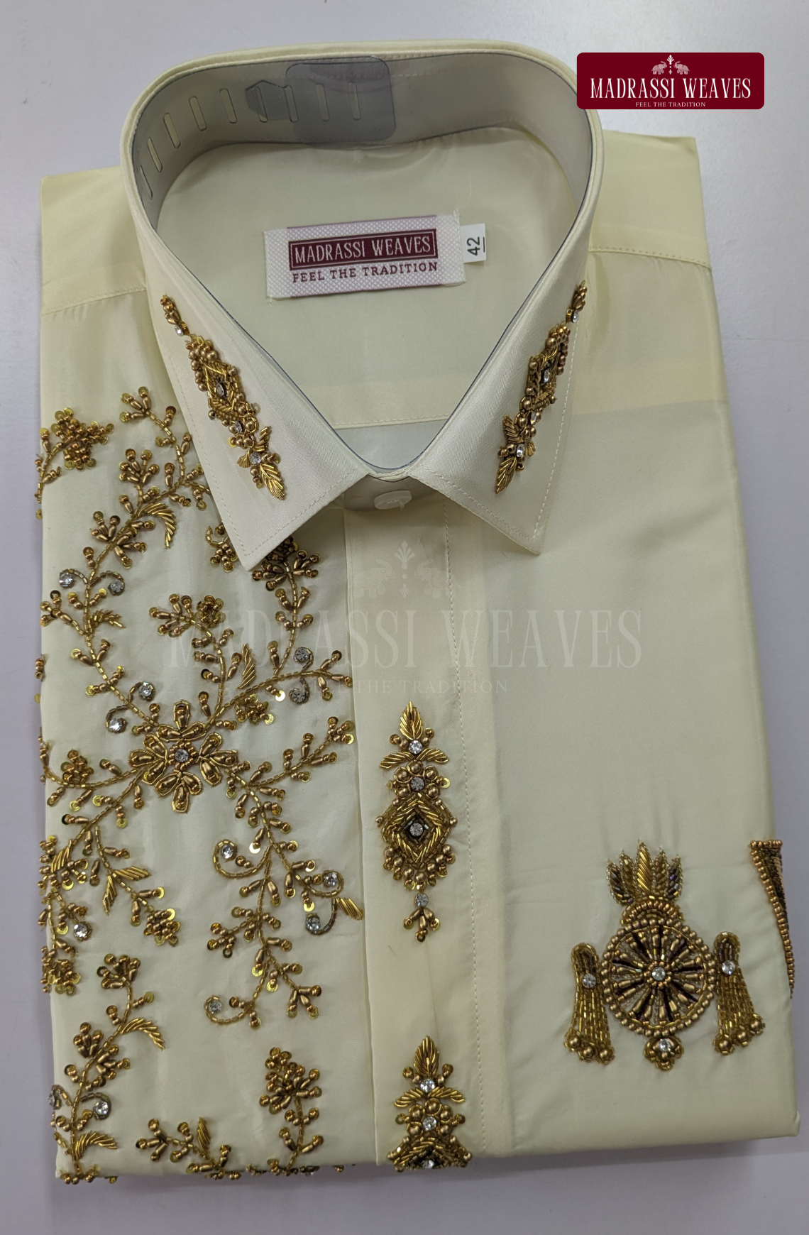 Luxury Aari Work Wedding Silk Dhoti Set (HandCrafted) -(DESPATCH TIME 15 DAYS) - Off White