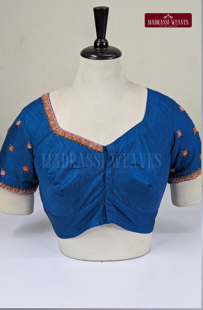 Premium Zardosi & Thread Aari Work Blouse(HANDCRAFTED)-(DESPATCH TIME 15 DAYS)- Royal Blue