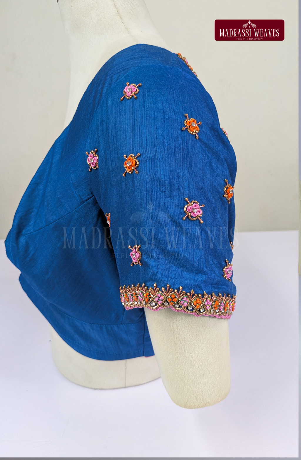 Premium Zardosi & Thread Aari Work Blouse(HANDCRAFTED)-(DESPATCH TIME 15 DAYS)- Royal Blue