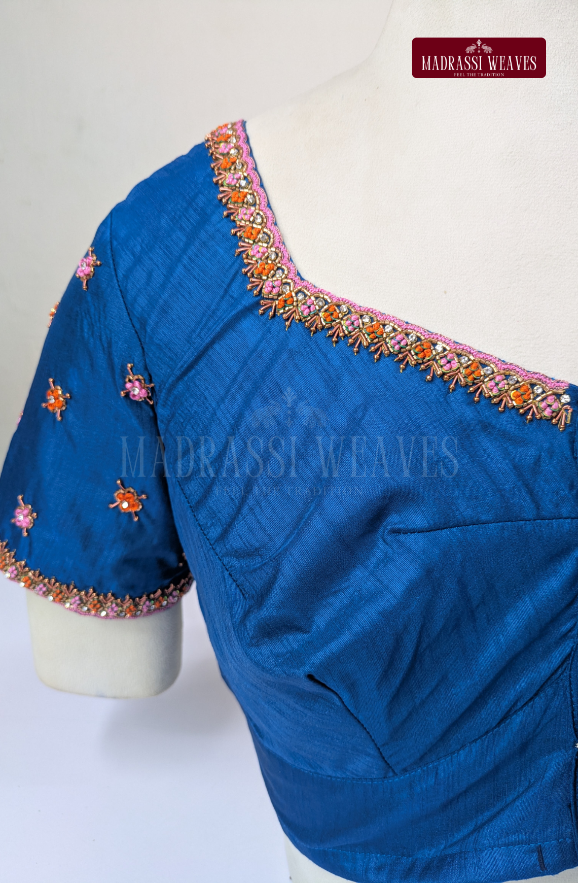 Premium Zardosi & Thread Aari Work Blouse(HANDCRAFTED)-(DESPATCH TIME 15 DAYS)- Royal Blue