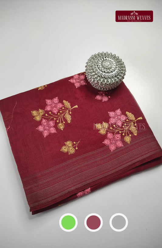 Office Wear Embroidered Cotton Blend Saree