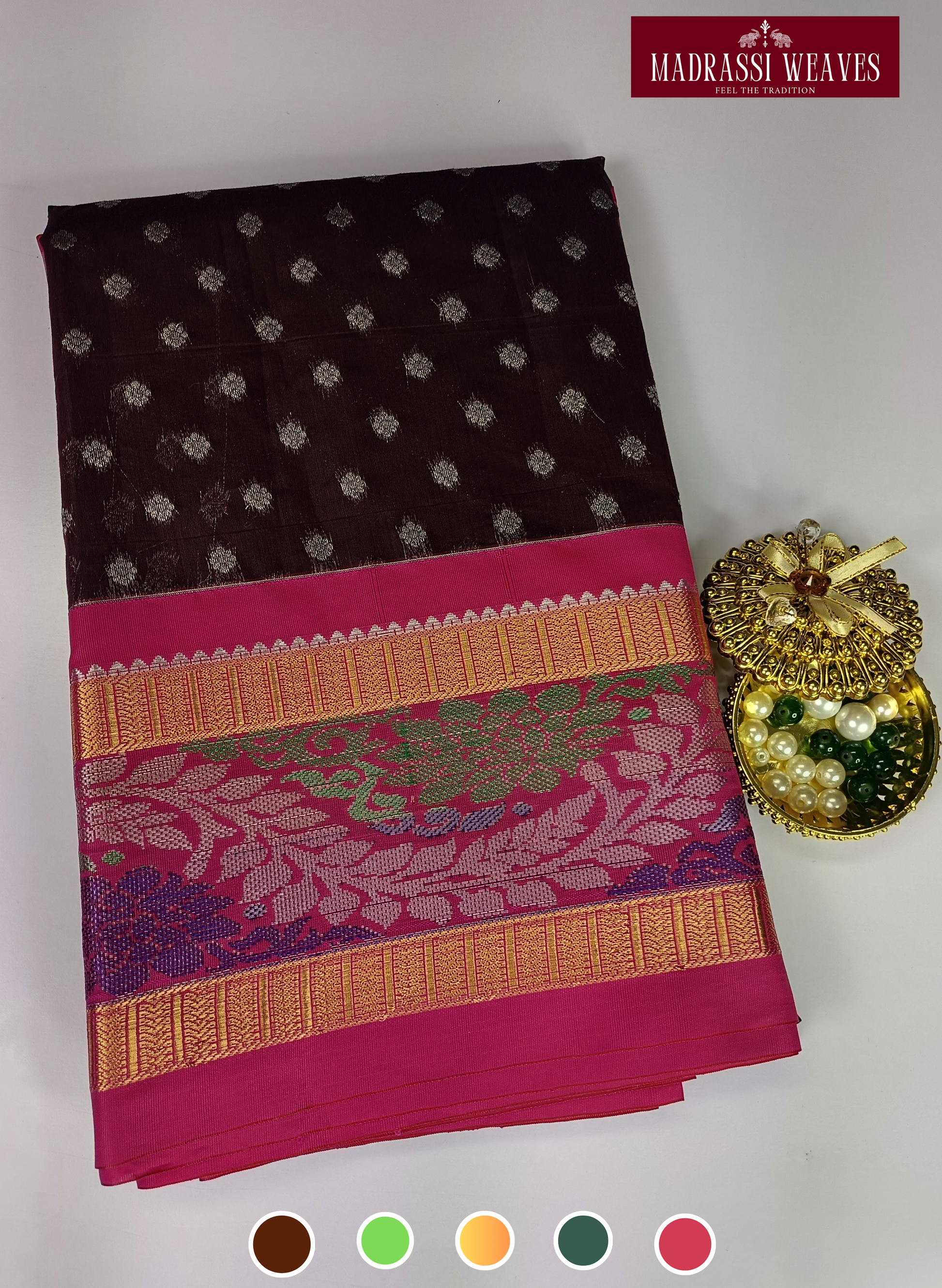 • Fabric: - Premium Cotton • Saree Length: 5.5 mts • Blouse: - Attached (0.8 mts) • Weight: - Approx 500g