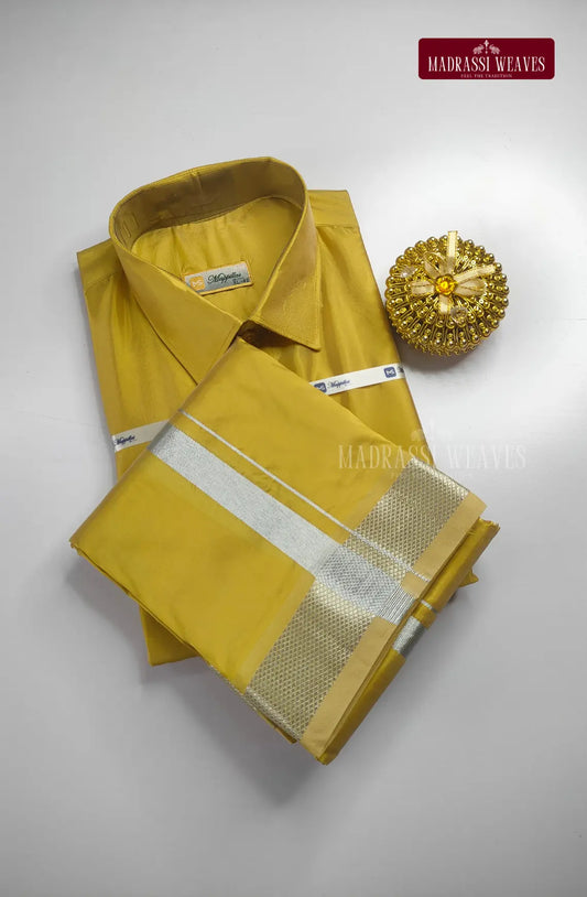 Premium Japan Silk Dhoti Set - Jari Gold