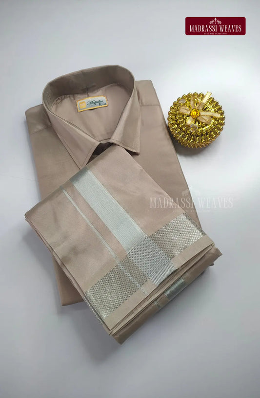 Premium Japan Silk Dhoti Set - Sand Stone