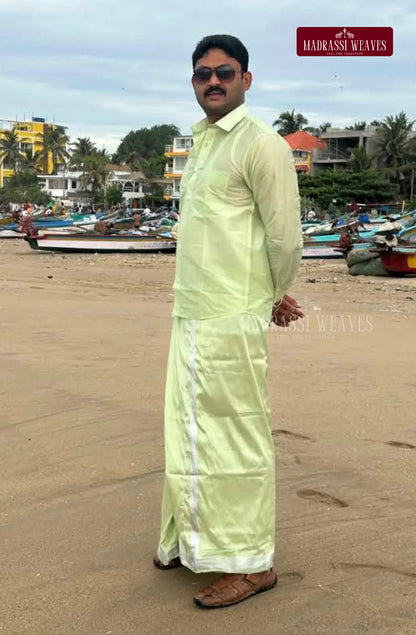 Premium Japan Silk Dhoti Set - Marine Green