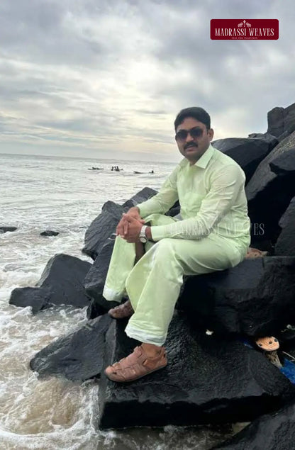 Premium Japan Silk Dhoti Set - Marine Green