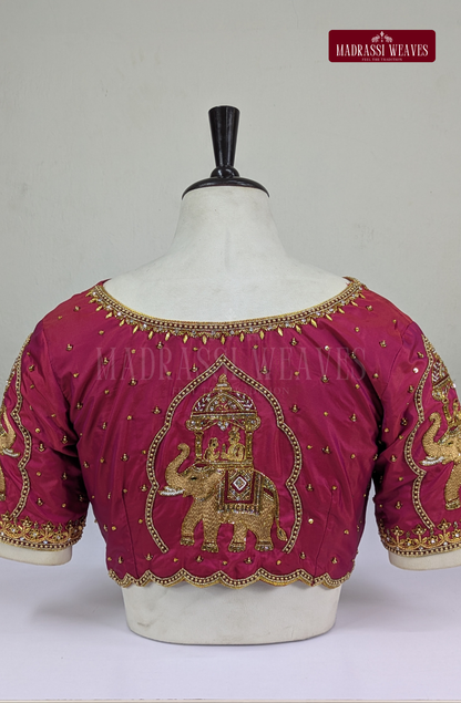 Royal Pallakku Aari Work Blouse(HANDCRAFTED)-(DESPATCH TIME 15 DAYS)-Kunkum Red