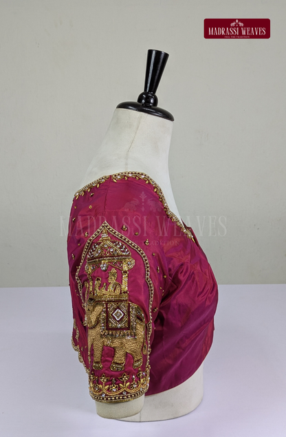 Royal Pallakku Aari Work Blouse(HANDCRAFTED)-(DESPATCH TIME 15 DAYS)-Kunkum Red