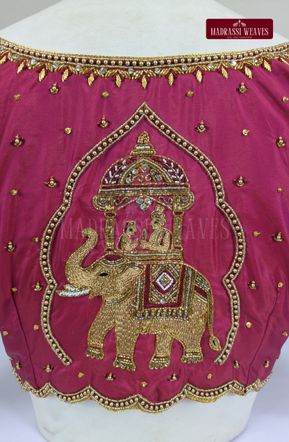 Royal Pallakku Aari Work Blouse(HANDCRAFTED)-(DESPATCH TIME 15 DAYS)-Kunkum Red