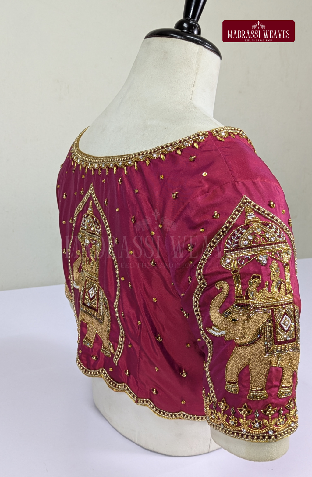 Royal Pallakku Aari Work Blouse(HANDCRAFTED)-(DESPATCH TIME 15 DAYS)-Kunkum Red