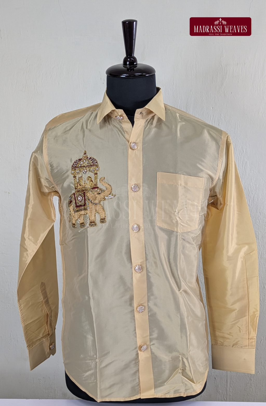 Aari Work Men's Shirt Only (Hand Crafted) - (DESPATCH TIME 15 DAYS)- BEIGE