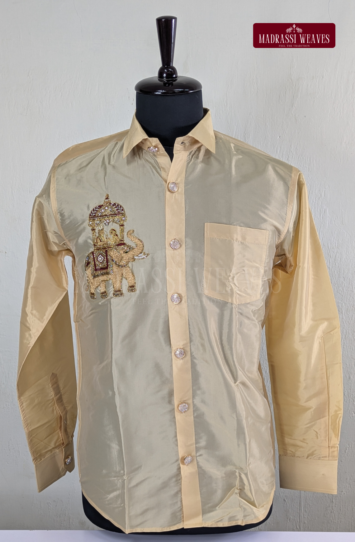 Aari Work Men's Shirt Only (Hand Crafted) - (DESPATCH TIME 15 DAYS)- BEIGE