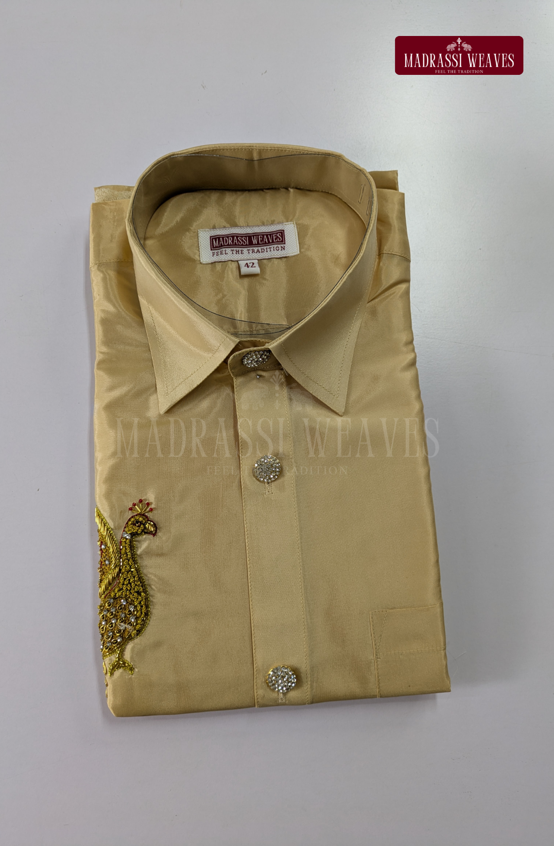 Luxury Vel & Mayil Aari Work Wedding Silk Dhoti Set (HandCrafted) -(DESPATCH TIME 15 DAYS) - BEIGE