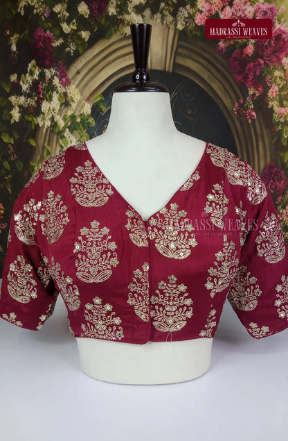 V Neck Heavy Embroidered Georgette Silk Blouse