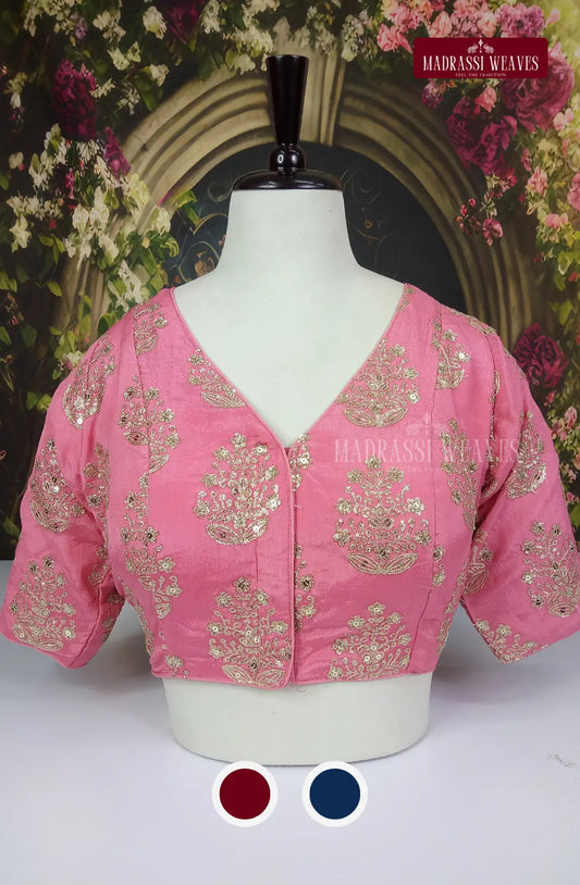 V Neck Heavy Embroidered Georgette Silk Blouse