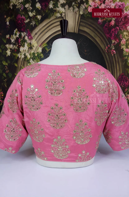 V Neck Heavy Embroidered Georgette Silk Blouse